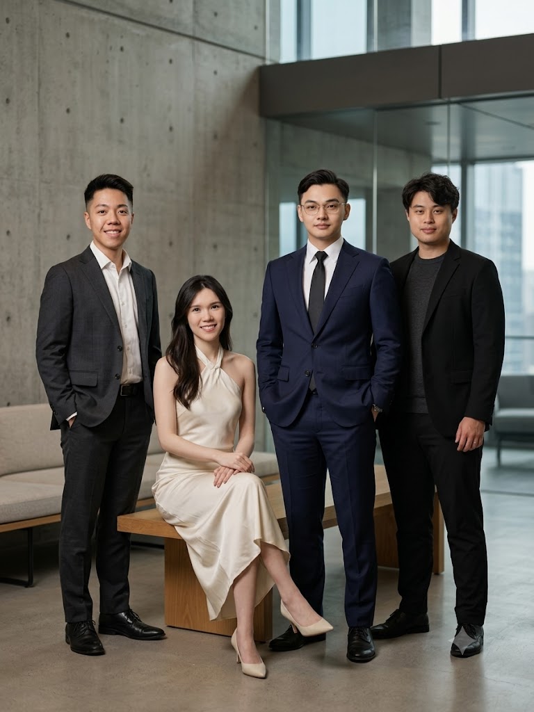 The four ArtoVentures partners together in a concrete and glass interior